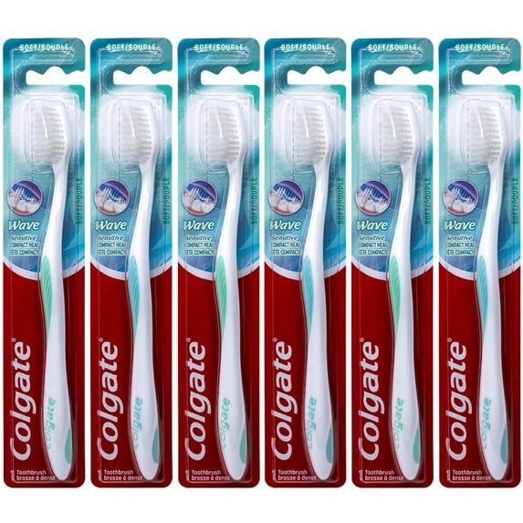 Colgate Wave Sensitive Toothbrush, Compact, Soft (Colors Vary) - Pack of 6
