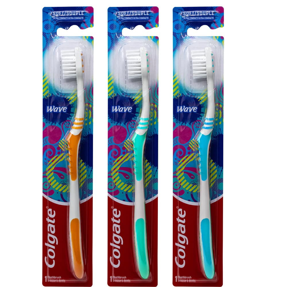 Colgate Wave Toothbrush, Ultra Compact , Soft (Colors Vary) Pack Of 3