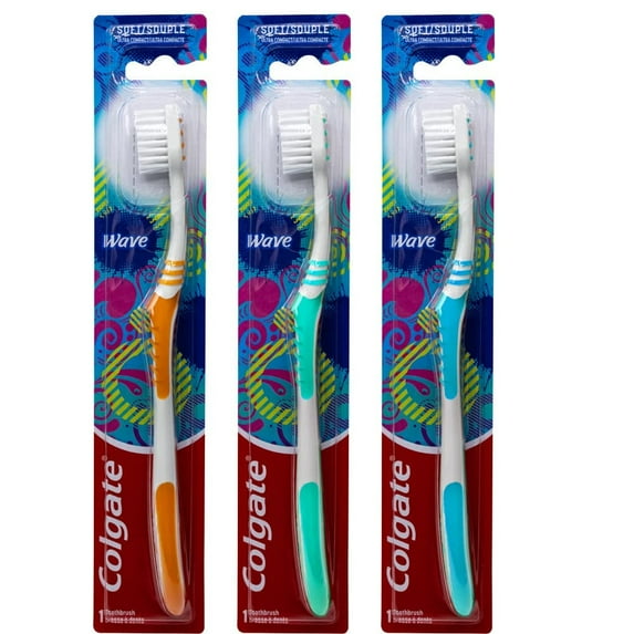 Colgate Wave Toothbrush, Ultra Compact , Soft (Colors Vary) - Pack of 3