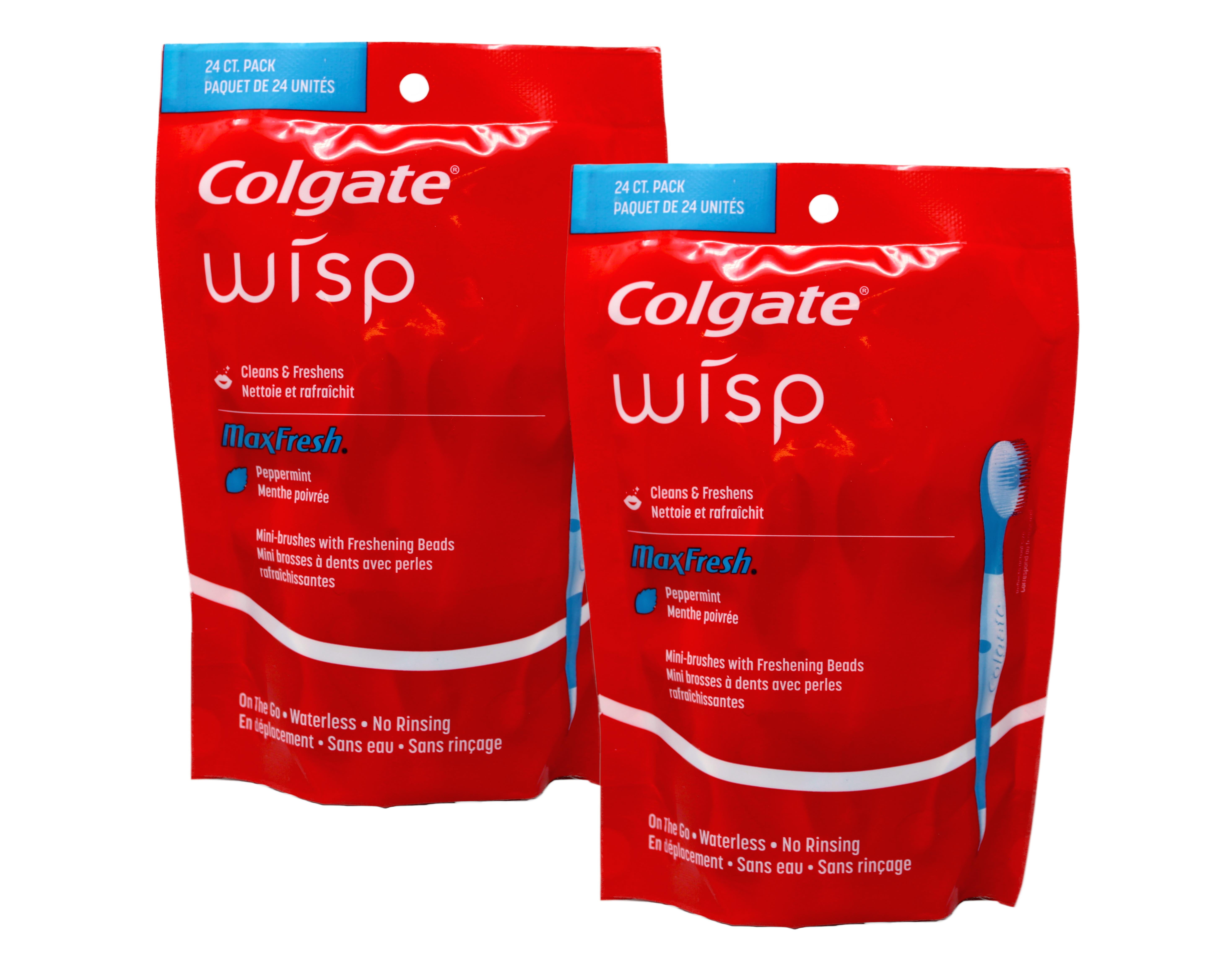 Colgate Max Fresh Wisp Disposable Mini Travel Toothbrushes, Peppermint - 24 Count, 2 Pack
