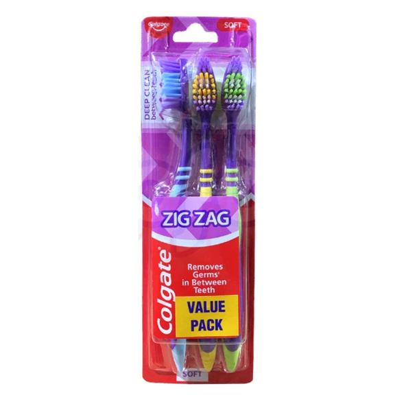 Colgate Zig Zag Soft Toothbrush Manual Brush Value Pack 3 Count