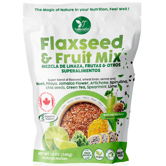 Colibreeco, Ground Flaxseed & Fruit Mix, Spearmint and Lime Flavor, ( 12 Oz Bag ), Plant-Based Nutrition, Whit Fiber, Omega-3, Vegan and Gluten-Free.