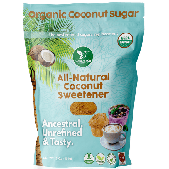 Colibreeco, Organic Coconut Sugar, (1.0 Lb Bag), Unrefined Coconut Sugar, Usda Organic, Kosher.
