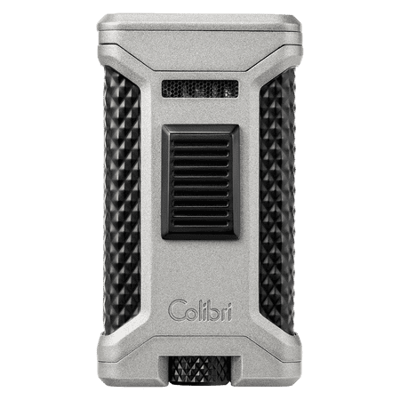 Colibri Ascari Triple Jet Flame Butane Lighter, Windproof & Refillable, Cigar Enthusiast's Choice with Integrated Punch, Blue Fuel Window, and Adjustable Flame (Charcoal + Black)