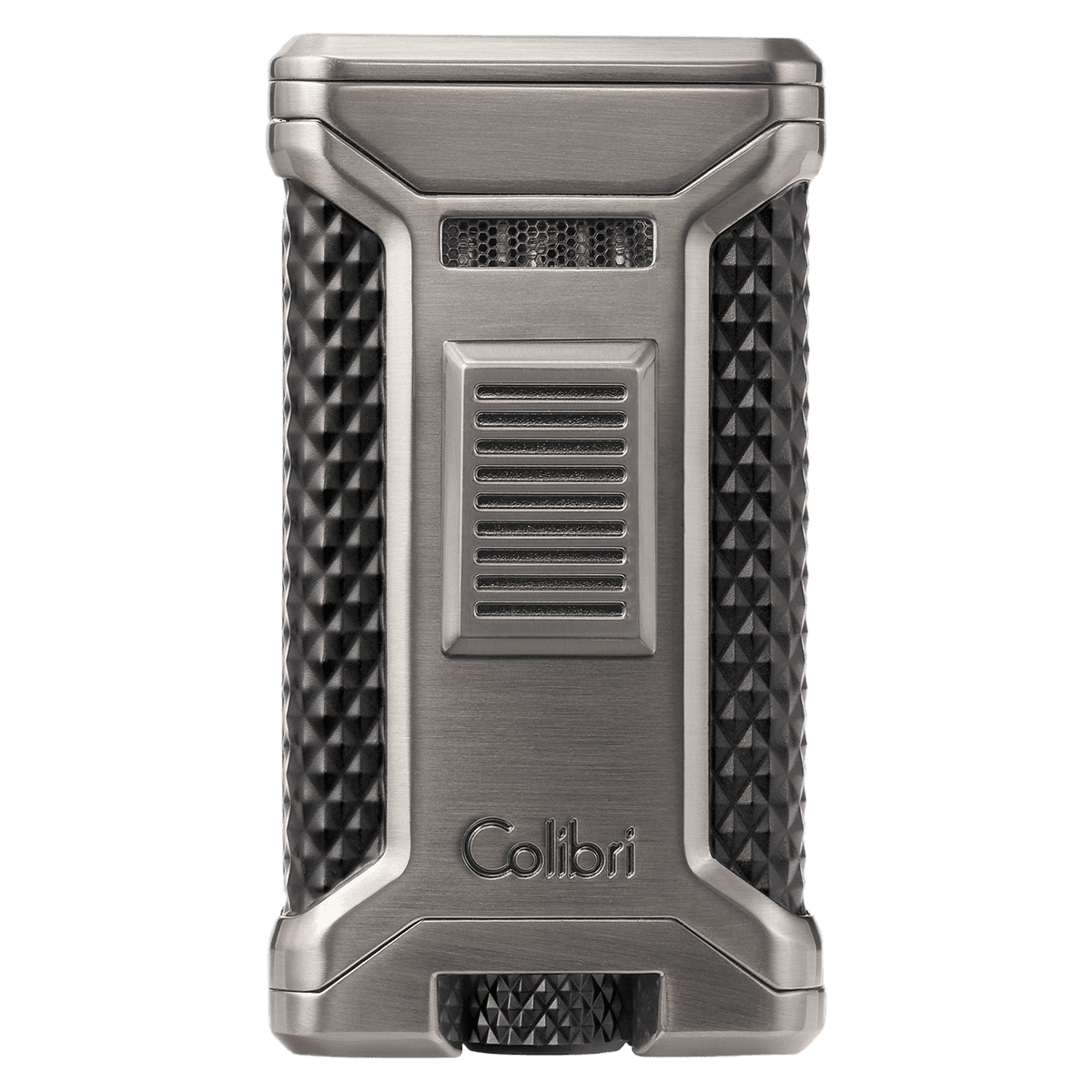 Colibri Ascari Triple Jet Flame Butane Lighter, Windproof & Refillable, Cigar Enthusiast's Choice with Integrated Punch, Blue Fuel Window, and Adjustable Flame (Gunmetal + Black)