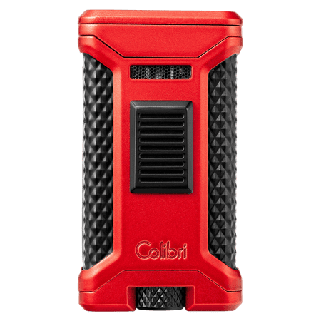 Colibri Ascari Triple Jet Flame Butane Lighter, Windproof & Refillable, Cigar Enthusiast's Choice with Integrated Punch, Blue Fuel Window, and Adjustable Flame (Metallic Red + Black)