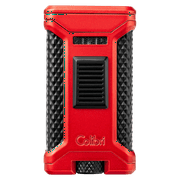 Colibri Ascari Triple Jet Flame Butane Lighter, Windproof & Refillable, Cigar Enthusiasts Choice with Integrated Punch, Blue Fuel Window, and Adjustable Flame Metallic Red + Black