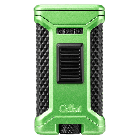 Colibri Ascari Triple Jet Flame Butane Lighter, Windproof & Refillable, Cigar Enthusiast's Choice with Integrated Punch, Blue Fuel Window, and Adjustable Flame (Metallic Green + Black)