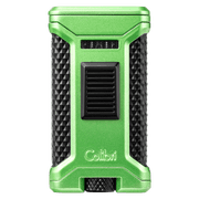 Colibri Ascari Triple Jet Flame Butane Lighter, Windproof & Refillable, Cigar Enthusiasts Choice with Integrated Punch, Blue Fuel Window, and Adjustable Flame Metallic Green + Black