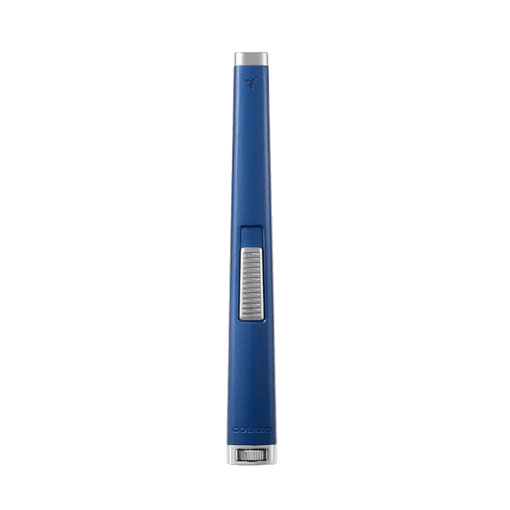 Colibri Aura 10mm Flat Flame Lighter - Elegant and Windproof with Refillable Butane, Ideal for Cigars & Candles, with Single-Action Ignition (Matte Blue & Chrome)