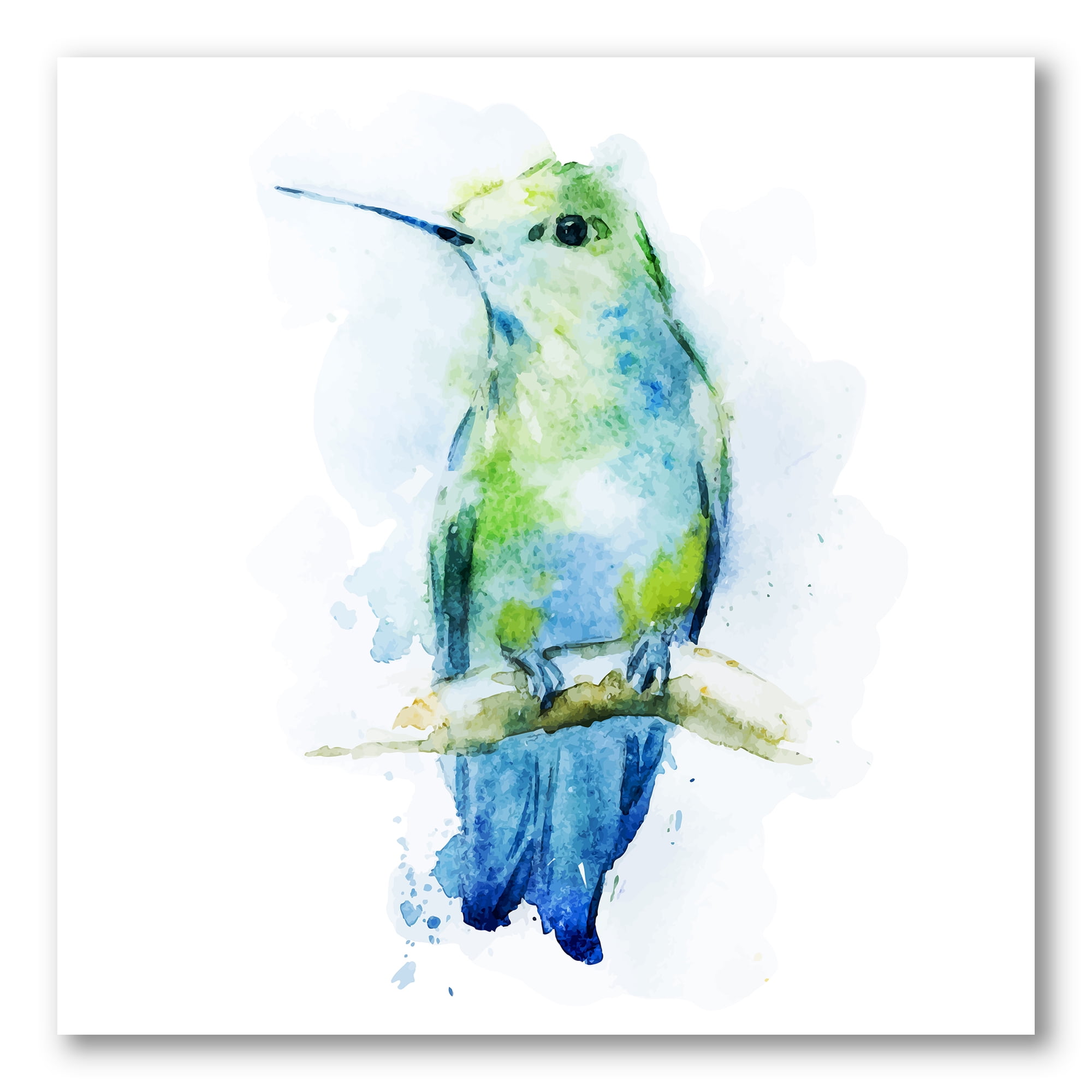 Colibri Bird On Branch 30 in x 30 in Painting Canvas Art Print, by Designart
