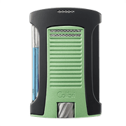 Colibri Daytona Windproof Butane Torch Lighter Adjustable Flame, Refillable Single-Jet Cigar Lighter, Ergonomic Design with Fuel Window Matte Green