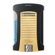 Colibri Daytona Windproof Butane Torch Lighter Adjustable Flame, Refillable Single-Jet Cigar Lighter, Ergonomic Design with Fuel Window Matte Gold