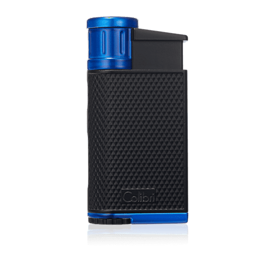 Colibri EVO Angled Single Jet Flame Butane Lighter, Windproof & Refillable, User-Friendly with Pachmayr Grip, Blue Fuel Window and Adjustable Flame - Sleek Design (Blue)