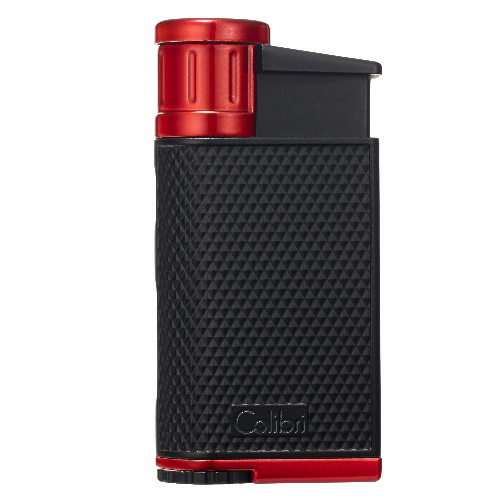 Colibri EVO Angled Single Jet Flame Butane Lighter, Windproof & Refillable, User-Friendly with Pachmayr Grip, Blue Fuel Window and Adjustable Flame - Sleek Design (Red)