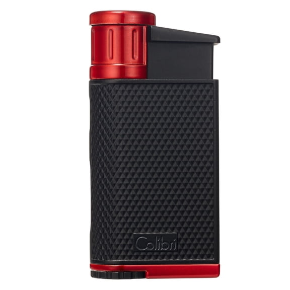 Colibri EVO Angled Single Jet Flame Butane Lighter, Windproof & Refillable, User-Friendly with Pachmayr Grip, Blue Fuel Window and Adjustable Flame - Sleek Design (Red)
