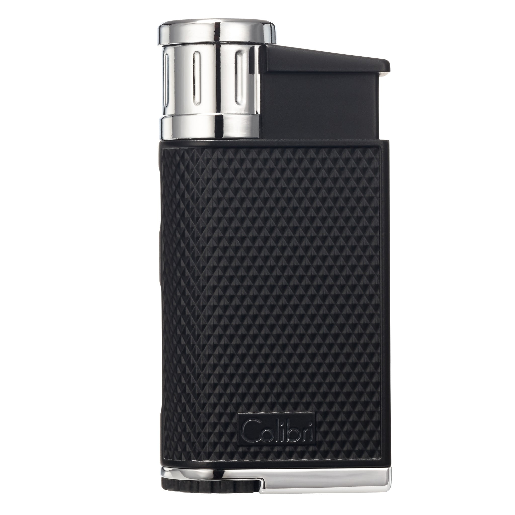 Colibri EVO Angled Single Jet Flame Butane Lighter, Windproof & Refillable, User-Friendly with Pachmayr Grip, Blue Fuel Window and Adjustable Flame - Sleek Design (Silver)