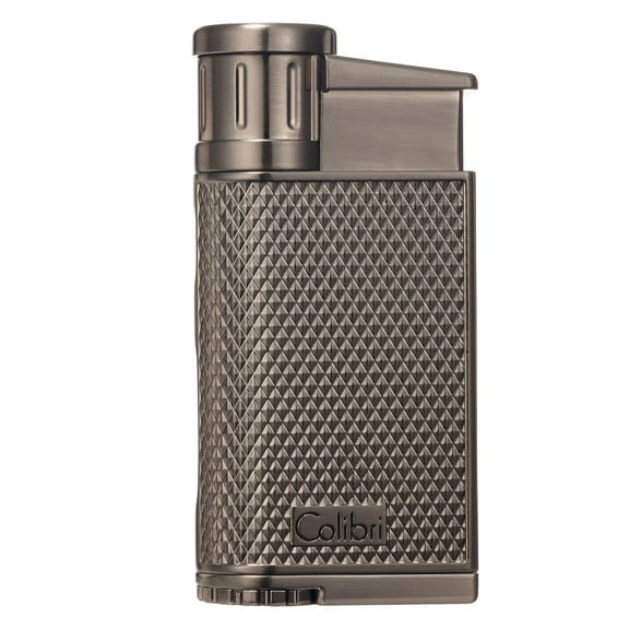 Colibri EVO Angled Single Jet Flame Butane Lighter, Windproof & Refillable, User-Friendly with Pachmayr Grip, Blue Fuel Window and Adjustable Flame - Sleek Design (Gunmetal)