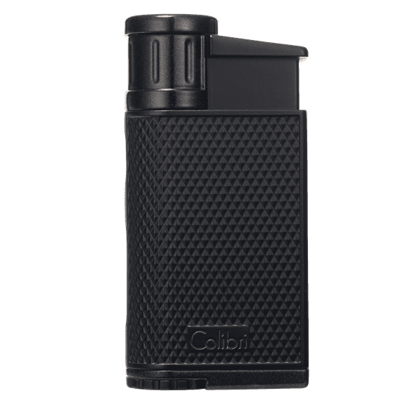 Colibri EVO Angled Single Jet Flame Butane Lighter, Windproof & Refillable, User-Friendly with Pachmayr Grip, Blue Fuel Window and Adjustable Flame - Sleek Design (Black)