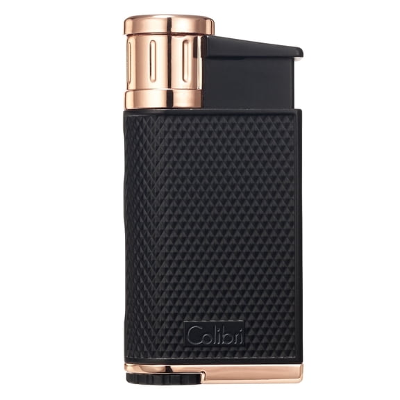 Colibri EVO Angled Single Jet Flame Butane Lighter, Windproof & Refillable, User-Friendly with Pachmayr Grip, Blue Fuel Window and Adjustable Flame - Sleek Design (Rose Gold)