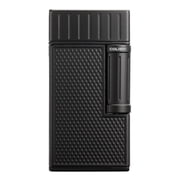 Colibri Julius Double Flame Butane Flint Cigar Lighter with Diamond-Pattern Case, Windproof & Refillable, Cigar Enthusiasts Choice with Blue Fuel Window and Adjustable Flame Black, Black