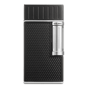 Colibri Julius Double Flame Butane Flint Cigar Lighter with Diamond-Pattern Case, Windproof & Refillable, Cigar Enthusiasts Choice with Blue Fuel Window and Adjustable Flame Black, Chrome