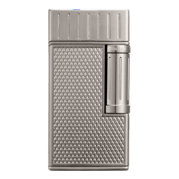 Colibri Julius Double Flame Butane Flint Cigar Lighter with Diamond-Pattern Case, Windproof & Refillable, Cigar Enthusiast's Choice with Blue Fuel Window and Adjustable Flame (Gunmetal)