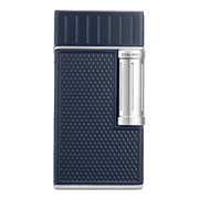 Colibri Julius Double Flame Butane Flint Cigar Lighter with Diamond-Pattern Case, Windproof & Refillable, Cigar Enthusiasts Choice with Blue Fuel Window and Adjustable Flame Navy, Chrome