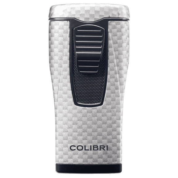 Colibri Monaco Triple Jet Flame Cigar Lighter, Wind Resistant, Blue Illusion Fuel Window, Refillable Butane (Silver Carbon Fiber)