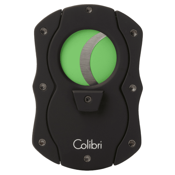 Colibri Premium Cut Cigar Cutter - Ergonomic Stainless Steel, Double Guillotine Style Spring-Loaded Straight Cut Blade, Ideal for up to 62+ Ring Gauge - Gift for Cigar Enthusiasts (Black & Green)