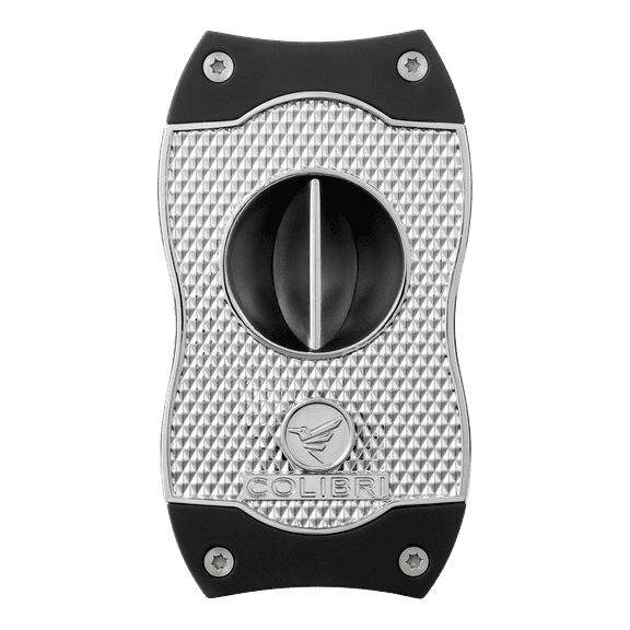 Colibri Premium Diamond V-Cut Cigar Cutter - Ergonomic Stainless Steel Spring-Loaded Blade, Ideal for up to 60+ Ring Gauge - Gift for Cigar Enthusiasts (Chrome & Black)
