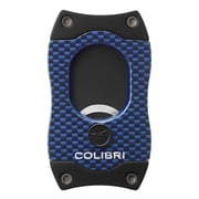 Colibri Premium S-Cut Cigar Cutter - Ergonomic Stainless Steel Spring-Loaded Straight Cut Blade, Ideal for up to 66+ Ring Gauge - Gift for Cigar Enthusiasts Blue Carbon Fiber