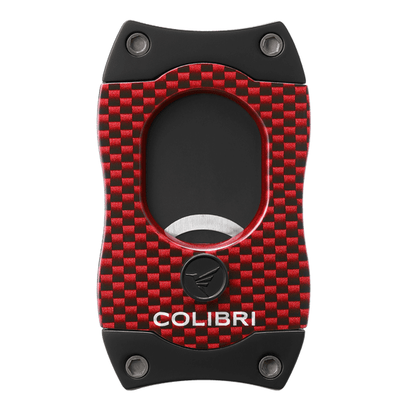 Colibri Premium S-Cut Cigar Cutter - Ergonomic Stainless Steel Spring-Loaded Straight Cut Blade, Ideal for up to 66+ Ring Gauge - Gift for Cigar Enthusiasts (Red Carbon Fiber)