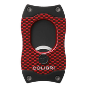 Colibri Premium S-Cut Cigar Cutter - Ergonomic Stainless Steel Spring-Loaded Straight Cut Blade, Ideal for up to 66+ Ring Gauge - Gift for Cigar Enthusiasts Red Carbon Fiber