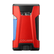 Colibri Rebel Double Jet Flame Butane Lighter, Windproof & Refillable, Cigar Enthusiast's Choice with Blue Fuel Window and Adjustable Flame Matte Red + Black