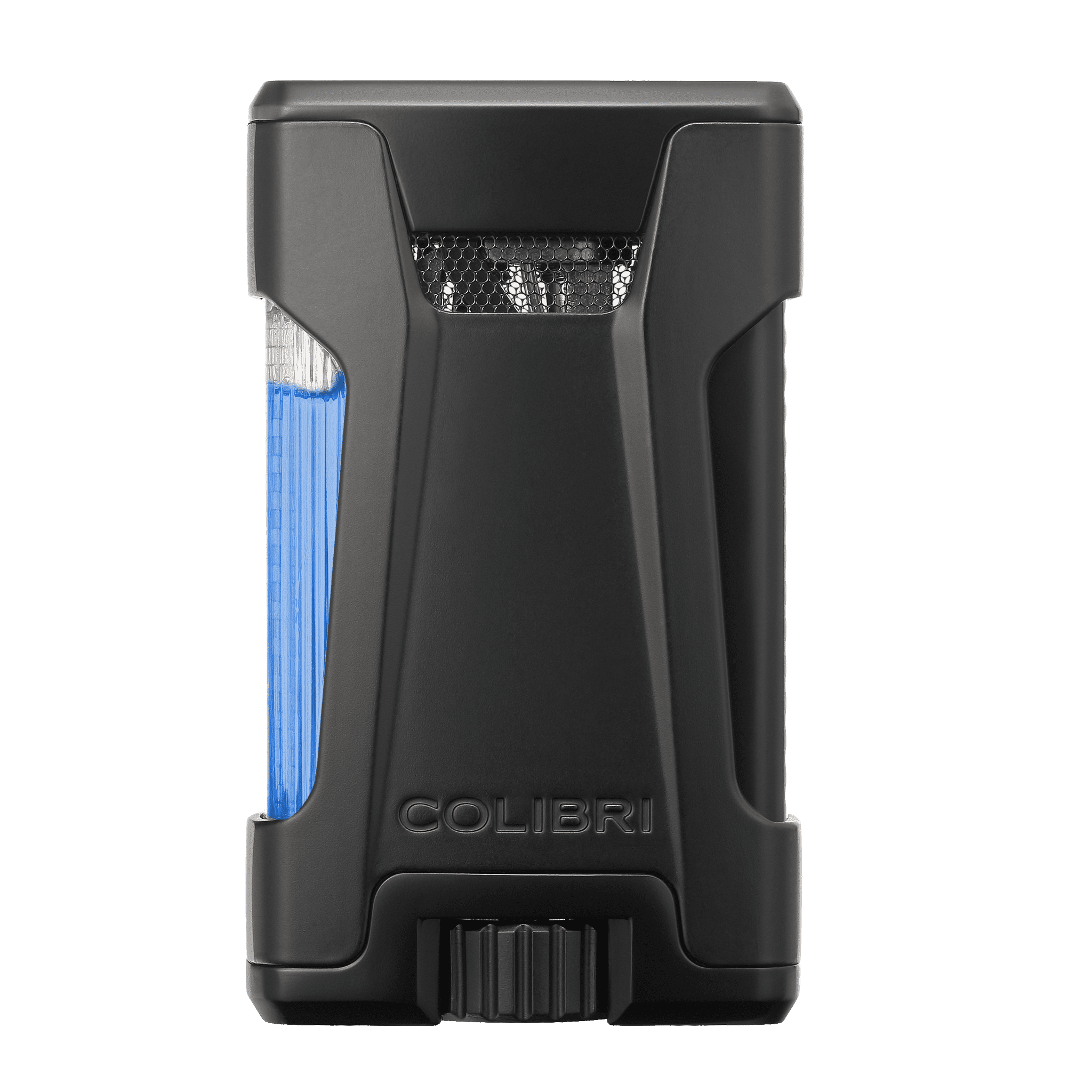 Colibri Rebel Double Jet Flame Butane Lighter, Windproof & Refillable, Cigar Enthusiast's Choice with Blue Fuel Window and Adjustable Flame (Matte Black + Black)