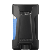 Colibri Rebel Double Jet Flame Butane Lighter, Windproof & Refillable, Cigar Enthusiasts Choice with Blue Fuel Window and Adjustable Flame Matte Black + Black