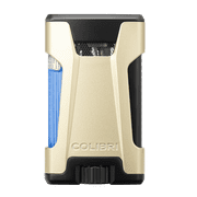 Colibri Rebel Double Jet Flame Butane Lighter, Windproof & Refillable, Cigar Enthusiasts Choice with Blue Fuel Window and Adjustable Flame Matte Gold + Black