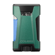 Colibri Rebel Double Jet Flame Butane Lighter, Windproof & Refillable, Cigar Enthusiasts Choice with Blue Fuel Window and Adjustable Flame Matte Green + Black