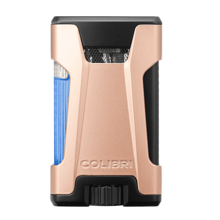 Colibri Rebel Double Jet Flame Butane Lighter, Windproof & Refillable, Cigar Enthusiast's Choice with Blue Fuel Window and Adjustable Flame (Matte Rose Gold + Black)