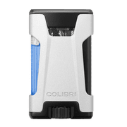 Colibri Rebel Double Jet Flame Butane Lighter, Windproof & Refillable, Cigar Enthusiasts Choice with Blue Fuel Window and Adjustable Flame Matte Silver + Black
