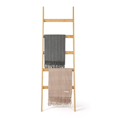 Colicyfe Tower Racks-5 Tier Blanket Ladder Bamboo Quilt Ladder Shelf for Blanket,Leaning Rack