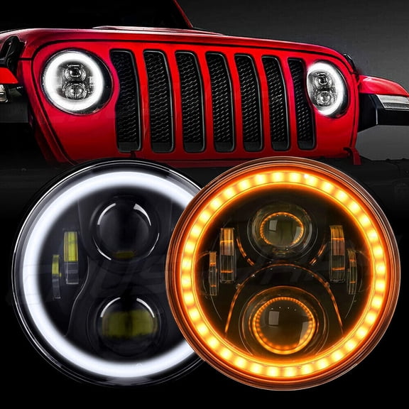Colight 2PCS 7 Inch LED Headlights Round Halo Ring DRL High low Beam  Fit for 1997 -2017 Jeep Wrangler JK TJ LJ CJ