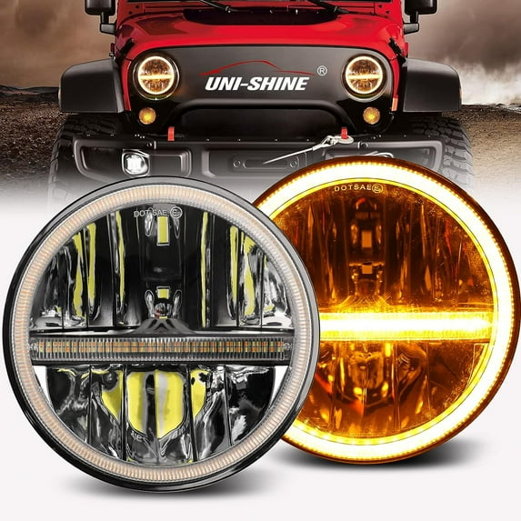 Colight 2PCS 7inch Round High Low Beam led headlights H6024 led Headlight White Halo Ring DRL+ Amber Turn Signal Fit for Jeep Wrangler JK TJ JL CJ