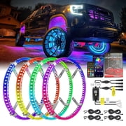 Colight 4Pcs 17.5inch Led Wheel Ring Lights RGB with APP and Remote Control Neon Wheel Rim Lights Million Colors w/Turn Signal ,Reversing and Braking Function for Car Van SUV Truck