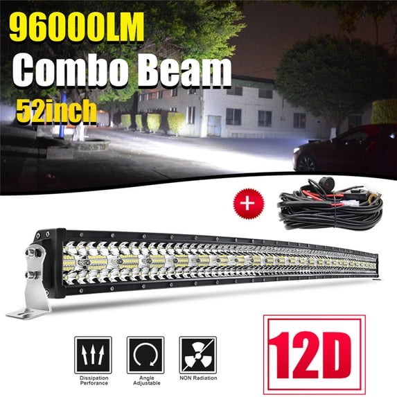 Colight LED Light Bar 52Inch Curved 960W 96000lm Triple Row Flood Spot ...