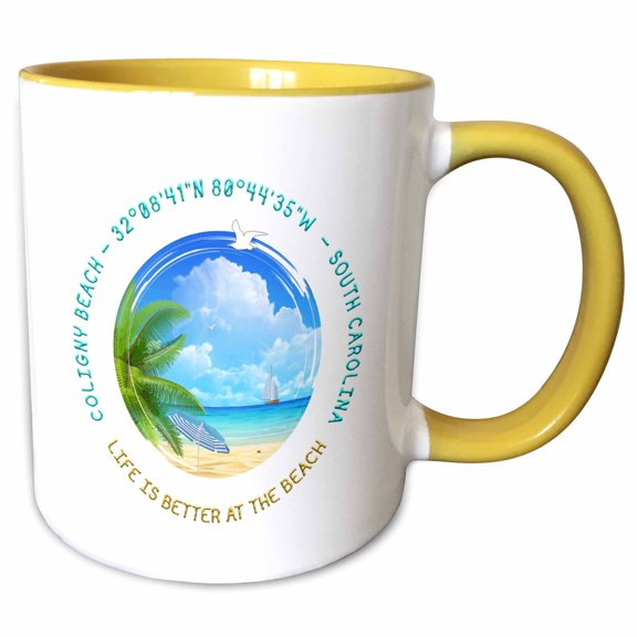 3drose, Coligny Beach, Hilton Head, Coligny, South Carolina Summer Gift, 11oz Two-tone Yellow Mug