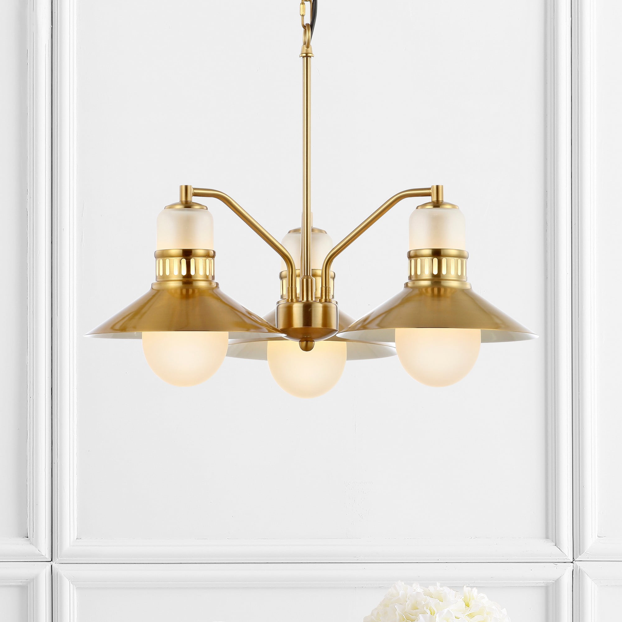 Colin 22" Brass Gold Adjustable Retro LED Chandelier with Crystal Accents