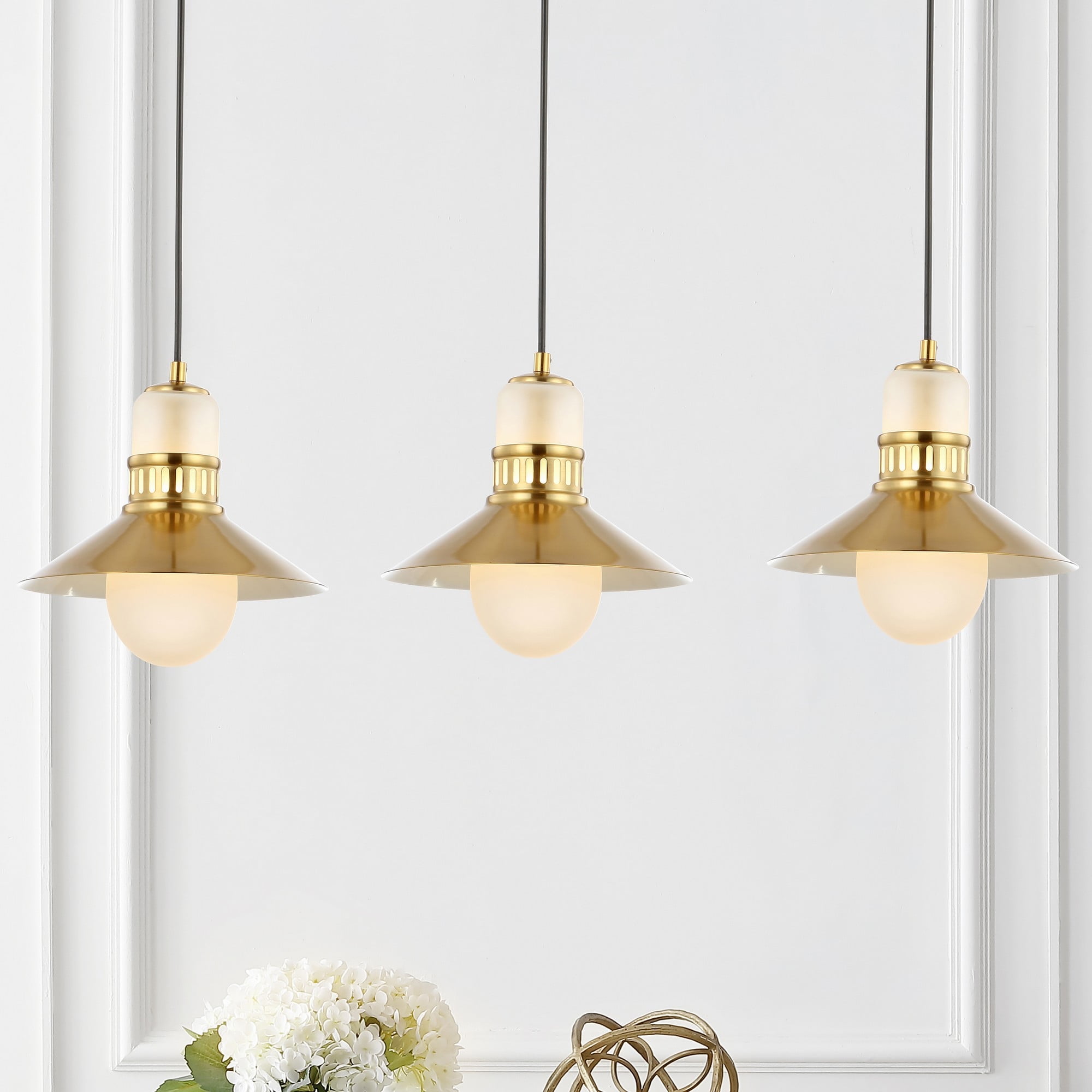Colin Modern Transitional Brass Gold LED Triple Pendant Light
