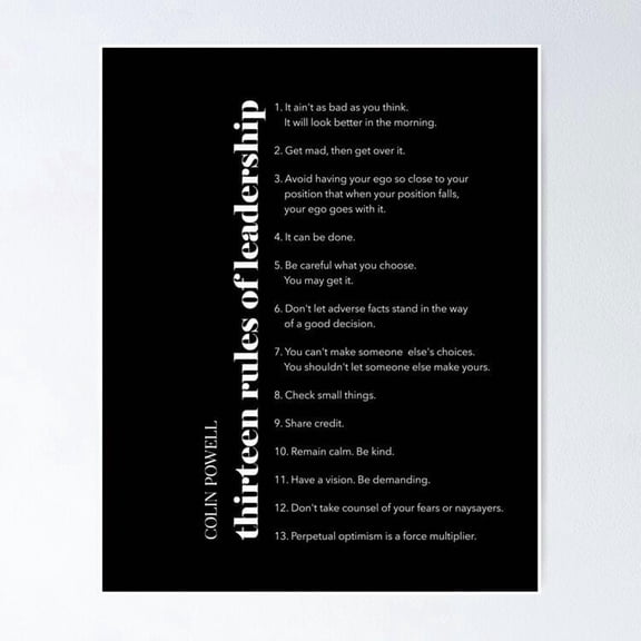 Colin Powell Thirteen Rules Of Leadership Motivation Inspiration Us Secretary Of State Wall Art Print Poster Wall Art Perfect For Home Decor & Gifts